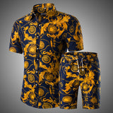 Summer Men 2 Piece Set Hawaiian Shirt Set Casual Male Beach Wear Floral Shirt and Shorts Man Print Shirt Suit  Plus Size 4XL 5XL