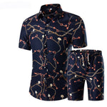 Summer Men 2 Piece Set Hawaiian Shirt Set Casual Male Beach Wear Floral Shirt and Shorts Man Print Shirt Suit  Plus Size 4XL 5XL