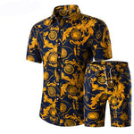 Summer Men 2 Piece Set Hawaiian Shirt Set Casual Male Beach Wear Floral Shirt and Shorts Man Print Shirt Suit  Plus Size 4XL 5XL