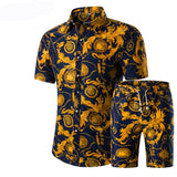 Summer Men 2 Piece Set Hawaiian Shirt Set Casual Male Beach Wear Floral Shirt and Shorts Man Print Shirt Suit  Plus Size 4XL 5XL