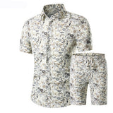 Summer Men 2 Piece Set Hawaiian Shirt Set Casual Male Beach Wear Floral Shirt and Shorts Man Print Shirt Suit  Plus Size 4XL 5XL