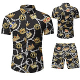 Summer Men 2 Piece Set Hawaiian Shirt Set Casual Male Beach Wear Floral Shirt and Shorts Man Print Shirt Suit  Plus Size 4XL 5XL