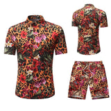 Summer Men 2 Piece Set Hawaiian Shirt Set Casual Male Beach Wear Floral Shirt and Shorts Man Print Shirt Suit  Plus Size 4XL 5XL