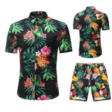 Summer Men 2 Piece Set Hawaiian Shirt Set Casual Male Beach Wear Floral Shirt and Shorts Man Print Shirt Suit  Plus Size 4XL 5XL