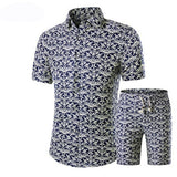 Summer Men 2 Piece Set Hawaiian Shirt Set Casual Male Beach Wear Floral Shirt and Shorts Man Print Shirt Suit  Plus Size 4XL 5XL